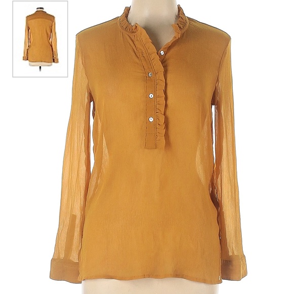 H&M gorgeous ruffled half button chiffon/crepe blouse in marigold/mustard. Sz XS - Picture 3 of 16